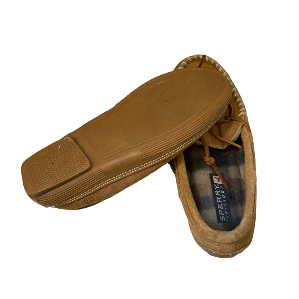 Sperry House Shoes Loafer Slippers Top Sider Fleece Lined Leather Lounge M8 W10